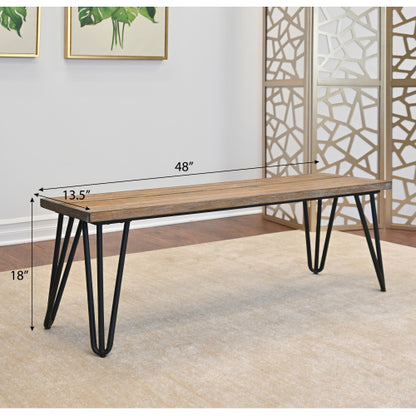 Aryven Industrial Wood Dining Bench, Rustic Dark Pine Finish