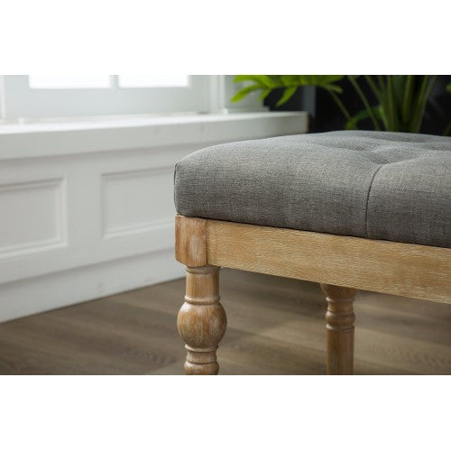 Solid Wood Button Tufted Dining Bench, Grey