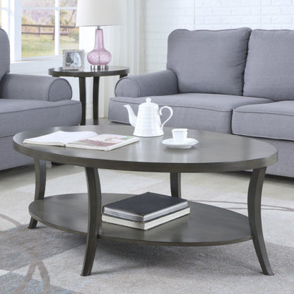 48inch  Oval Coffee Table with Shelf, Gray Finish