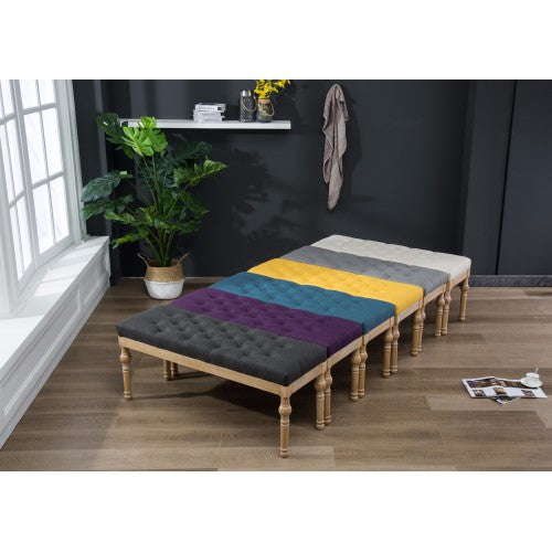 Solid Wood Button Tufted Dining Bench, Grey