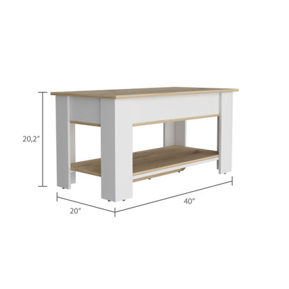 Storage Table, Four Legs, Lower Shelf, Light Oak / White