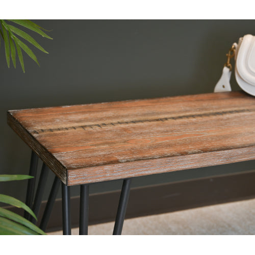 Aryven Industrial Wood Dining Bench, Rustic Dark Pine Finish