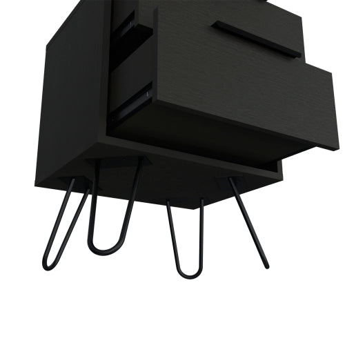2-Pack Black Nightstand with Hairpin Legs