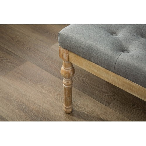 Solid Wood Button Tufted Dining Bench, Grey