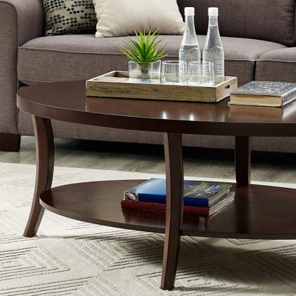 48inch  Oval Coffee Table with Shelf, Espresso Finish