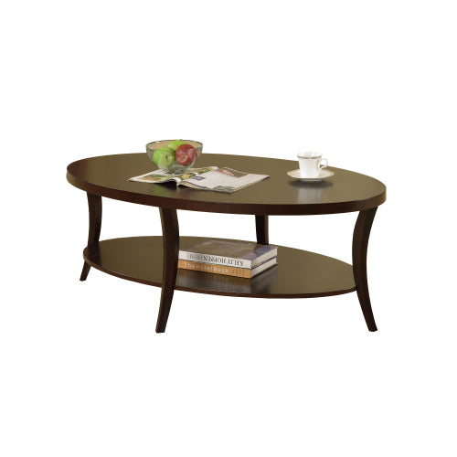 48inch  Oval Coffee Table with Shelf, Espresso Finish