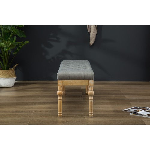Solid Wood Button Tufted Dining Bench, Grey