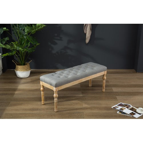 Solid Wood Button Tufted Dining Bench, Grey