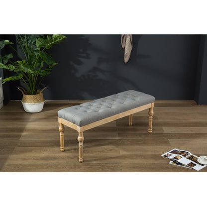 Solid Wood Button Tufted Dining Bench, Grey