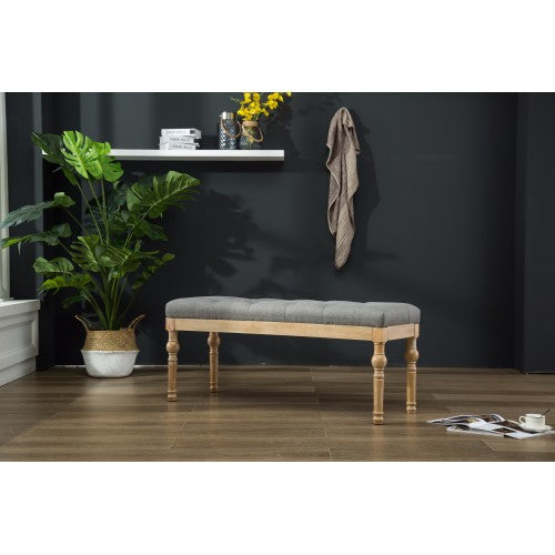 Solid Wood Button Tufted Dining Bench, Grey