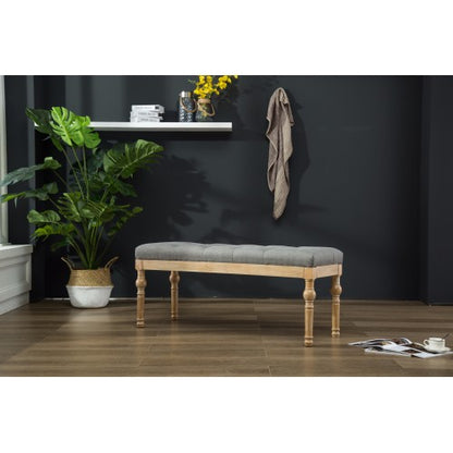 Solid Wood Button Tufted Dining Bench, Grey