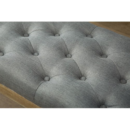 Solid Wood Button Tufted Dining Bench, Grey