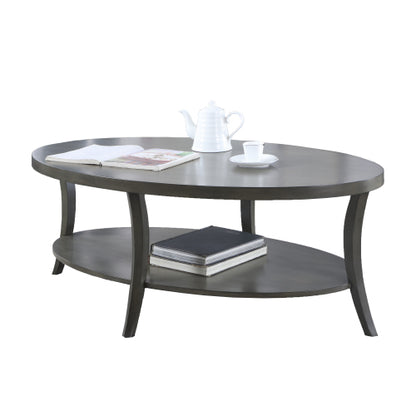 48inch  Oval Coffee Table with Shelf, Gray Finish