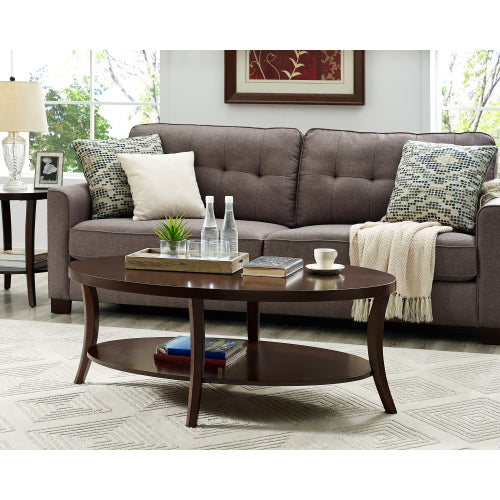 48inch  Oval Coffee Table with Shelf, Espresso Finish