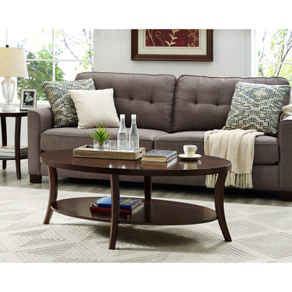 48inch  Oval Coffee Table with Shelf, Espresso Finish