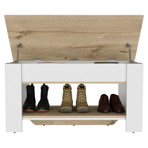 Storage Table, One Extendable Table Shelf, Four Legs, Lower Shelf -Light Oak / White