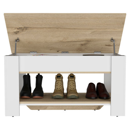 Storage Table, Four Legs, Lower Shelf, Light Oak / White