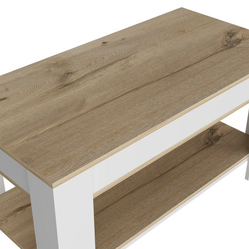 Storage Table, Four Legs, Lower Shelf, Light Oak / White