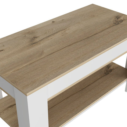 Storage Table, Four Legs, Lower Shelf, Light Oak / White