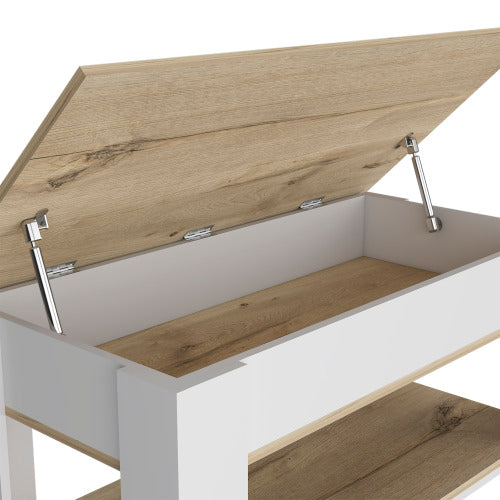 Storage Table, Four Legs, Lower Shelf, Light Oak / White