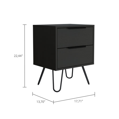 2-Pack Black Nightstand with Hairpin Legs