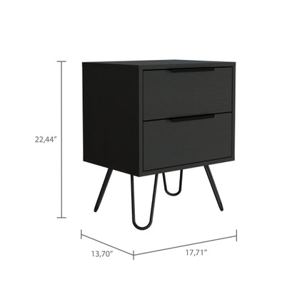 2-Pack Black Nightstand with Hairpin Legs