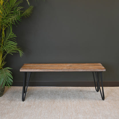 Aryven Industrial Wood Dining Bench, Rustic Dark Pine Finish