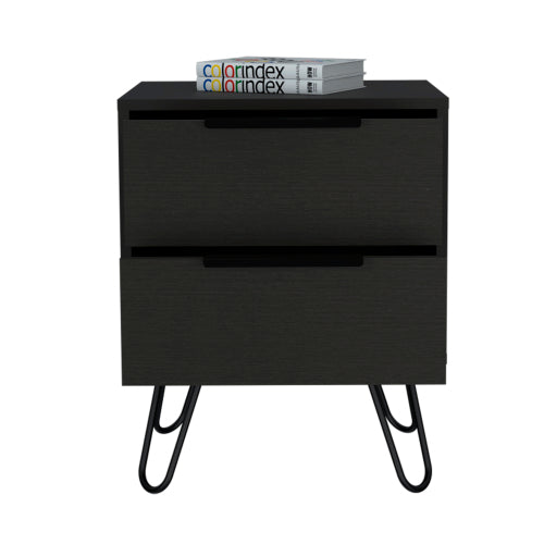 2-Pack Black Nightstand with Hairpin Legs