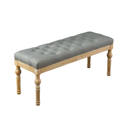 Solid Wood Button Tufted Dining Bench, Grey