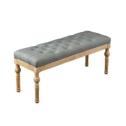 Solid Wood Button Tufted Dining Bench, Grey