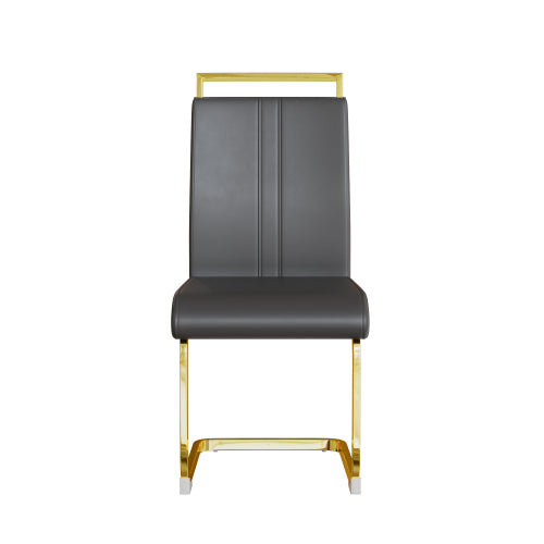 Set of 4 Grey PU Faux Leather Dining Chairs, High Back, C-Shaped Gold Plated Metal Legs, Modern Side Chairs