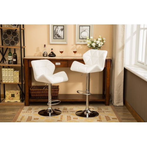 Contemporary Tufted Adjustable Height Hidraulic Bar Stools, Set of 2, White