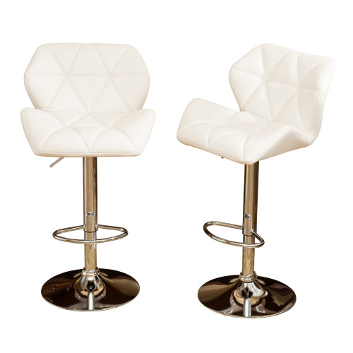 Contemporary Tufted Adjustable Height Hidraulic Bar Stools, Set of 2, White