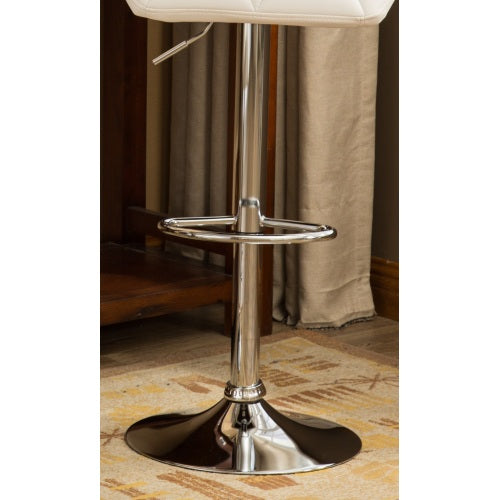 Contemporary Tufted Adjustable Height Hidraulic Bar Stools, Set of 2, White