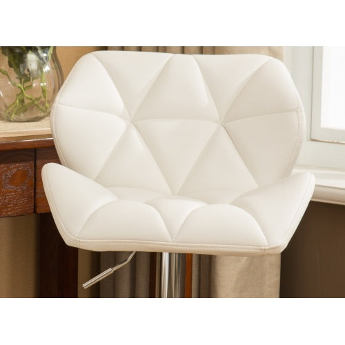 Contemporary Tufted Adjustable Height Hidraulic Bar Stools, Set of 2, White
