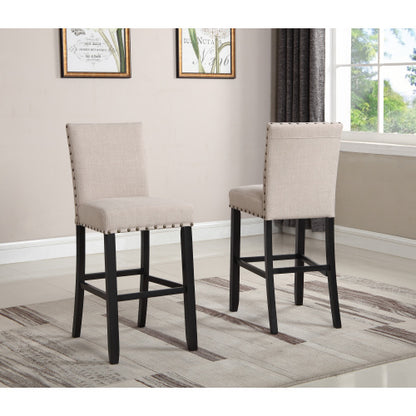 3-Piece 36inch  Round Espresso Finish Bar Table with 2 Tan Fabric Nail Head Pub Chairs