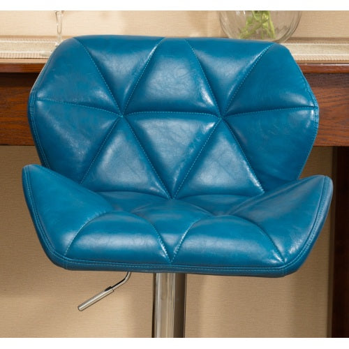 Contemporary Tufted Adjustable Height Hidraulic Bar Stools, Set of 2, Blue