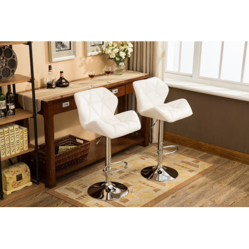 Contemporary Tufted Adjustable Height Hidraulic Bar Stools, Set of 2, White