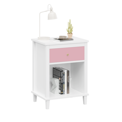 26.77''H Wooden Nightstand with One Drawer One Shelf for Kids, Adults, Pink+Golden handle
