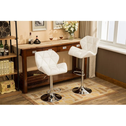 Contemporary Tufted Adjustable Height Hidraulic Bar Stools, Set of 2, White