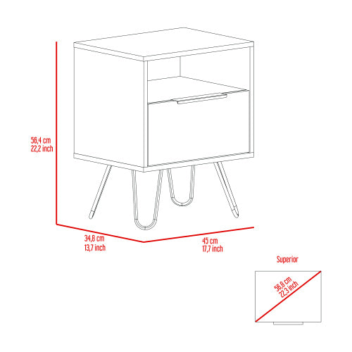 Light Oak Nightstand with Cabinet & Hairpin Legs