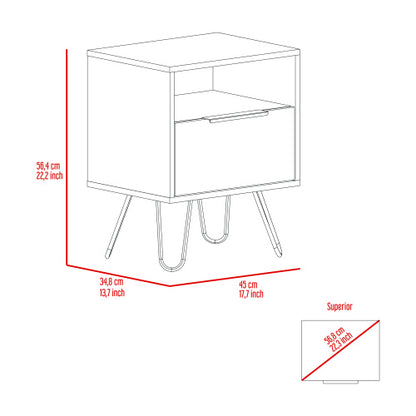 Light Oak Nightstand with Cabinet & Hairpin Legs