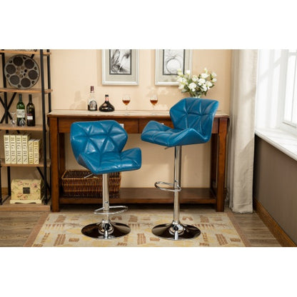 Contemporary Tufted Adjustable Height Hidraulic Bar Stools, Set of 2, Blue