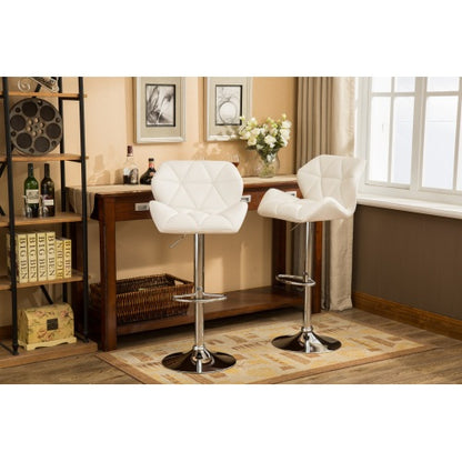 Contemporary Tufted Adjustable Height Hidraulic Bar Stools, Set of 2, White