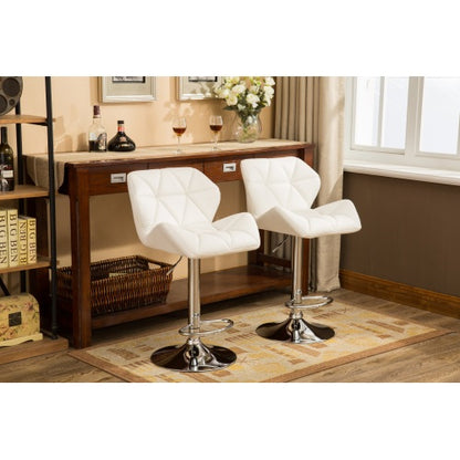 Contemporary Tufted Adjustable Height Hidraulic Bar Stools, Set of 2, White