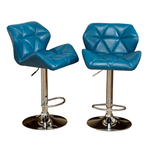 Contemporary Tufted Adjustable Height Hidraulic Bar Stools, Set of 2, Blue