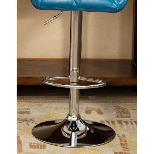 Contemporary Tufted Adjustable Height Hidraulic Bar Stools, Set of 2, Blue