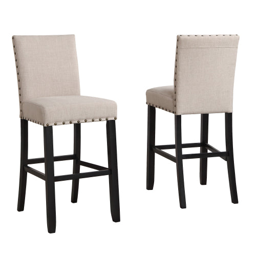 3-Piece 36inch  Round Espresso Finish Bar Table with 2 Tan Fabric Nail Head Pub Chairs