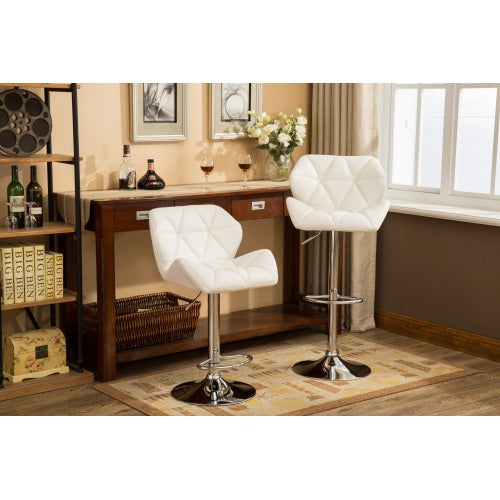 Contemporary Tufted Adjustable Height Hidraulic Bar Stools, Set of 2, White
