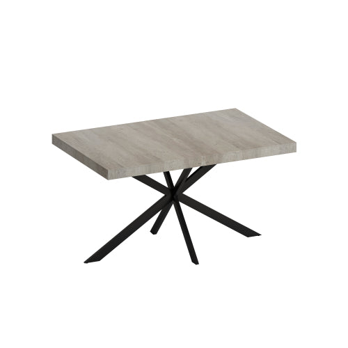 Extendable Rectangular Dining Table with Storage Box and Metal Base